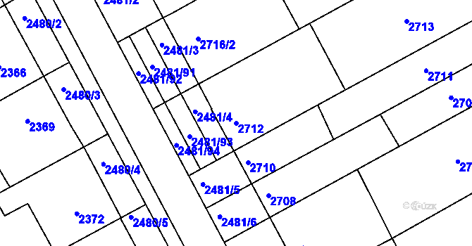 Parcela st. 2712 v KÚ Rohatec, Katastrální mapa