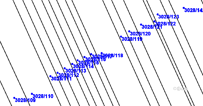 Parcela st. 3028/118 v KÚ Rohatec, Katastrální mapa