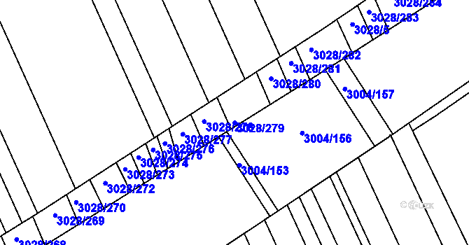 Parcela st. 3028/279 v KÚ Rohatec, Katastrální mapa