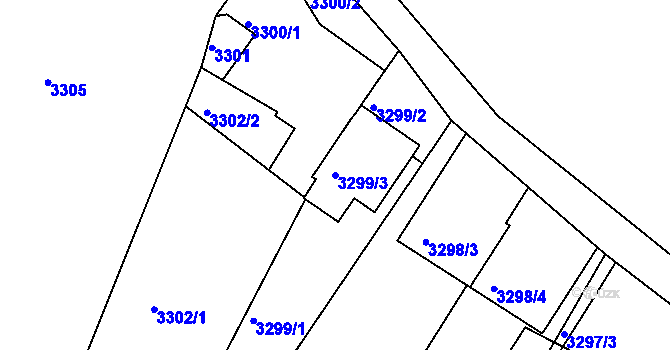 Parcela st. 3299/3 v KÚ Rohatec, Katastrální mapa