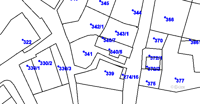Parcela st. 340/1 v KÚ Rohatec, Katastrální mapa