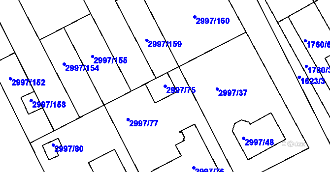 Parcela st. 2997/75 v KÚ Rohatec, Katastrální mapa