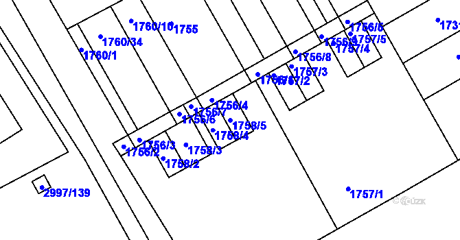 Parcela st. 1758/5 v KÚ Rohatec, Katastrální mapa