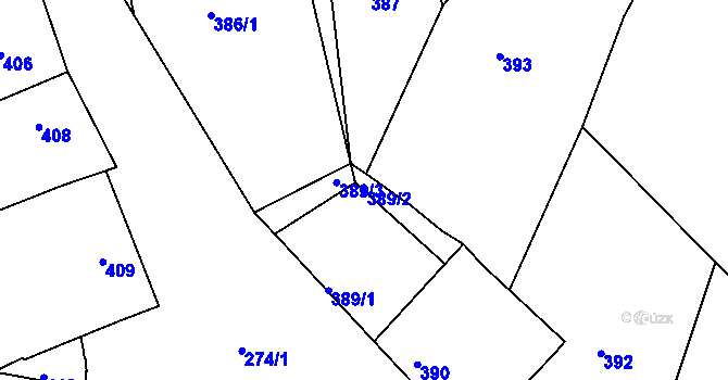 Parcela st. 389/2 v KÚ Rohatec, Katastrální mapa