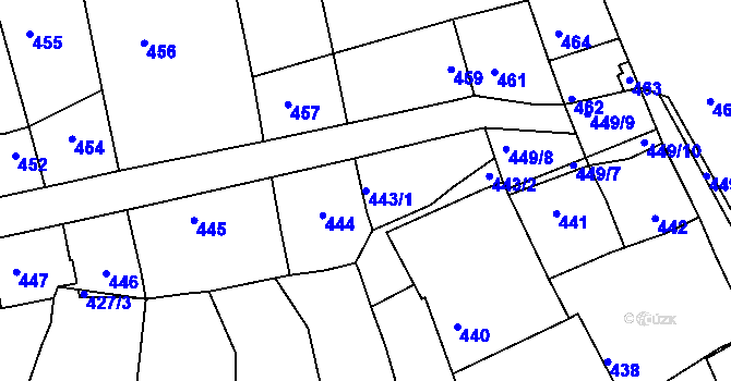 Parcela st. 443/1 v KÚ Rohatec, Katastrální mapa