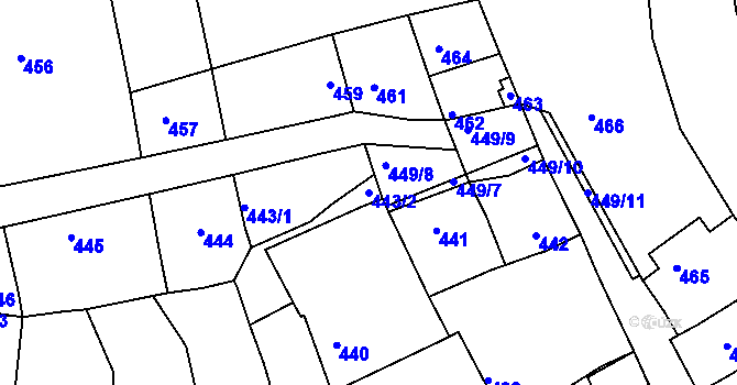 Parcela st. 443/2 v KÚ Rohatec, Katastrální mapa