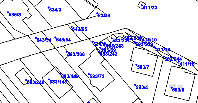 Parcela st. 583/242 v KÚ Rohatec, Katastrální mapa