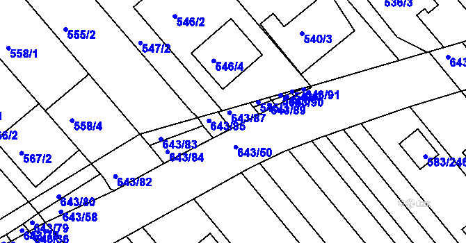 Parcela st. 643/86 v KÚ Rohatec, Katastrální mapa