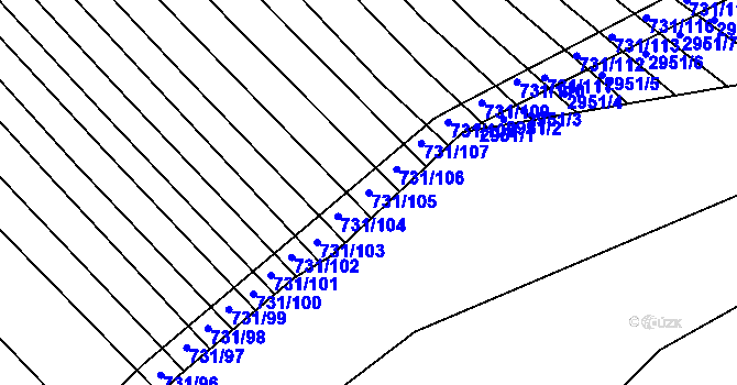 Parcela st. 731/105 v KÚ Rohatec, Katastrální mapa