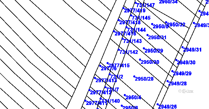 Parcela st. 2977/414 v KÚ Rohatec, Katastrální mapa