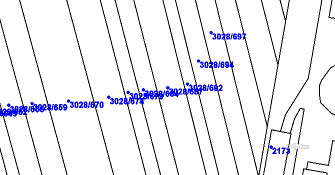 Parcela st. 3028/687 v KÚ Rohatec, Katastrální mapa