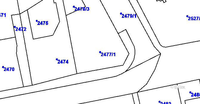 Parcela st. 2477/1 v KÚ Rohatec, Katastrální mapa