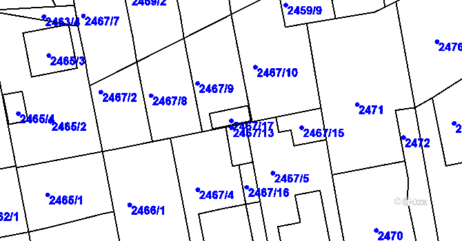 Parcela st. 2467/17 v KÚ Rohatec, Katastrální mapa
