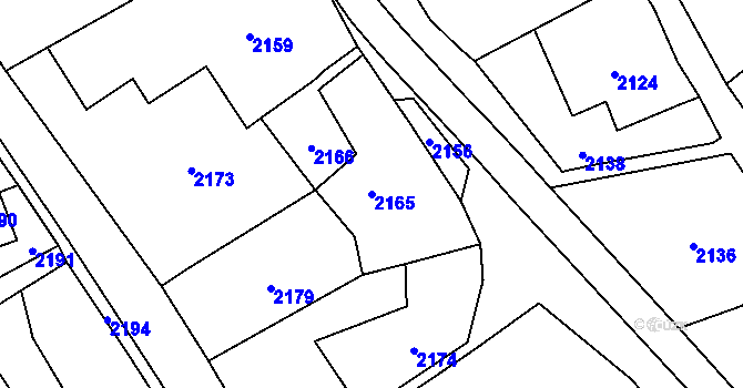 Parcela st. 2165 v KÚ Rohle, Katastrální mapa