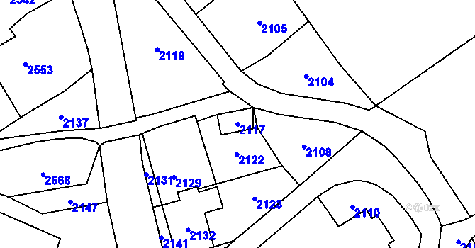 Parcela st. 2117 v KÚ Rohle, Katastrální mapa