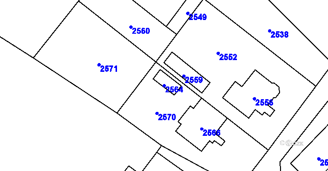 Parcela st. 2564 v KÚ Rohle, Katastrální mapa