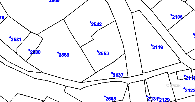 Parcela st. 2553 v KÚ Rohle, Katastrální mapa