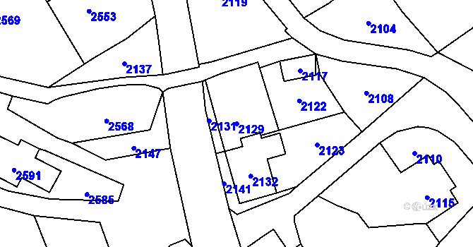 Parcela st. 2129 v KÚ Rohle, Katastrální mapa