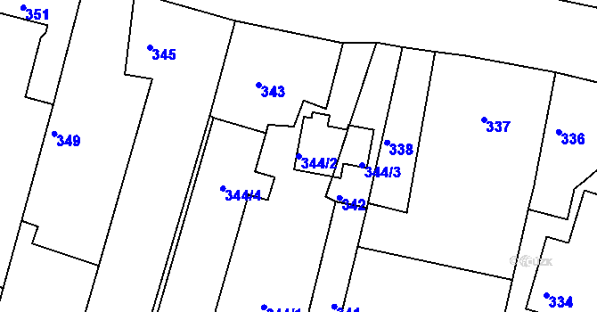 Parcela st. 344/2 v KÚ Rohov, Katastrální mapa