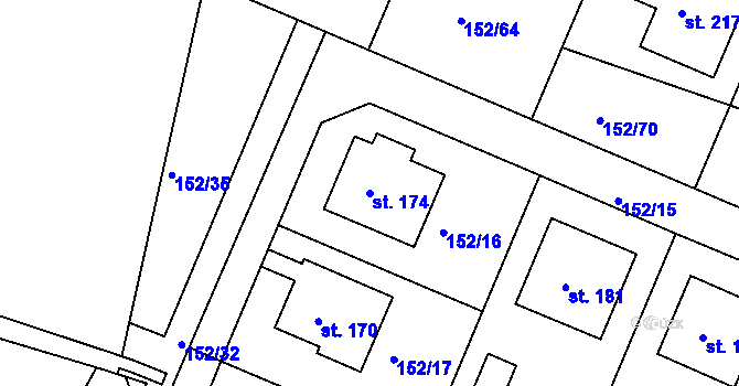 Parcela st. 174 v KÚ Rohovládova Bělá, Katastrální mapa