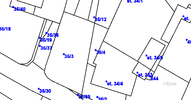 Parcela st. 36/4 v KÚ Rohovládova Bělá, Katastrální mapa