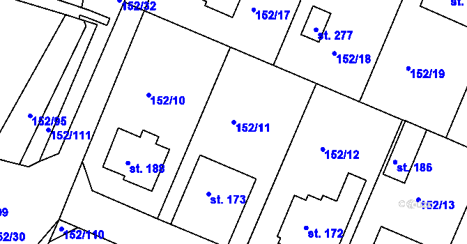 Parcela st. 152/11 v KÚ Rohovládova Bělá, Katastrální mapa