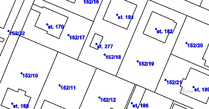 Parcela st. 152/18 v KÚ Rohovládova Bělá, Katastrální mapa