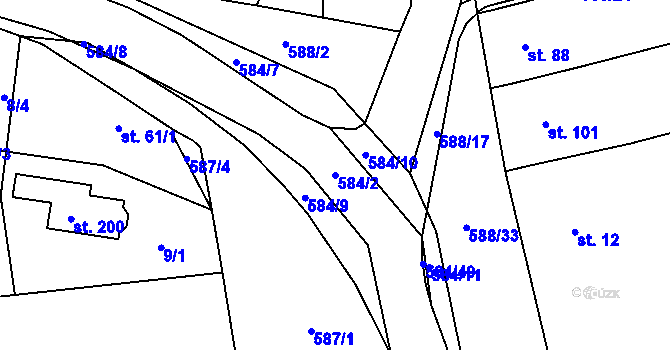 Parcela st. 584/2 v KÚ Rohovládova Bělá, Katastrální mapa