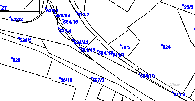 Parcela st. 584/18 v KÚ Rohovládova Bělá, Katastrální mapa