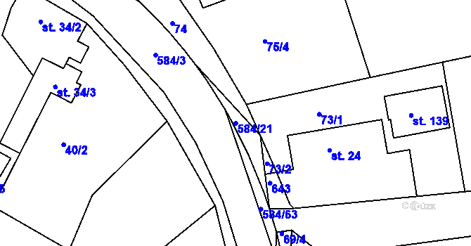 Parcela st. 584/21 v KÚ Rohovládova Bělá, Katastrální mapa