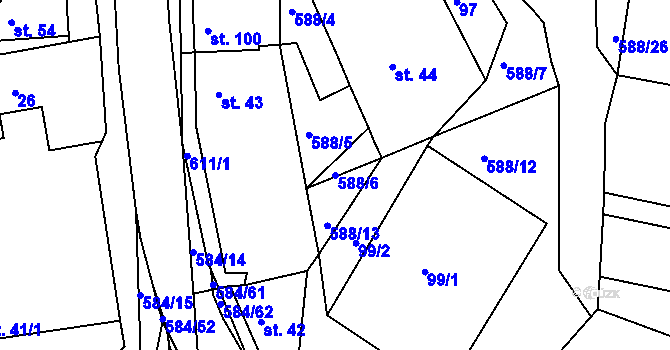 Parcela st. 588/6 v KÚ Rohovládova Bělá, Katastrální mapa