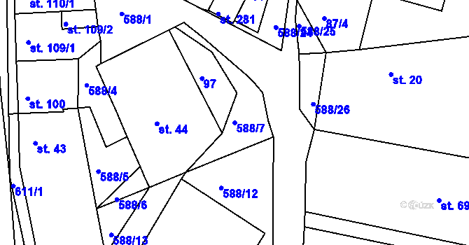 Parcela st. 588/7 v KÚ Rohovládova Bělá, Katastrální mapa