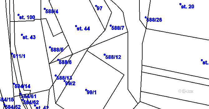 Parcela st. 588/12 v KÚ Rohovládova Bělá, Katastrální mapa