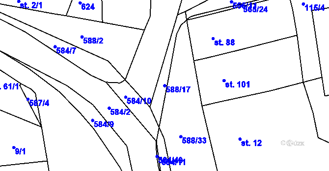 Parcela st. 588/17 v KÚ Rohovládova Bělá, Katastrální mapa