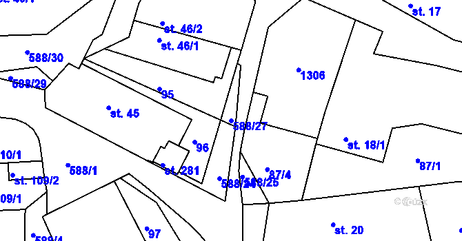 Parcela st. 588/27 v KÚ Rohovládova Bělá, Katastrální mapa