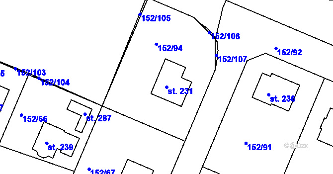 Parcela st. 231 v KÚ Rohovládova Bělá, Katastrální mapa