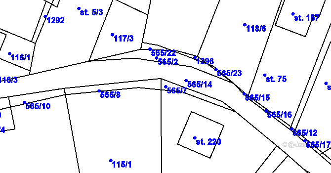 Parcela st. 565/7 v KÚ Rohovládova Bělá, Katastrální mapa