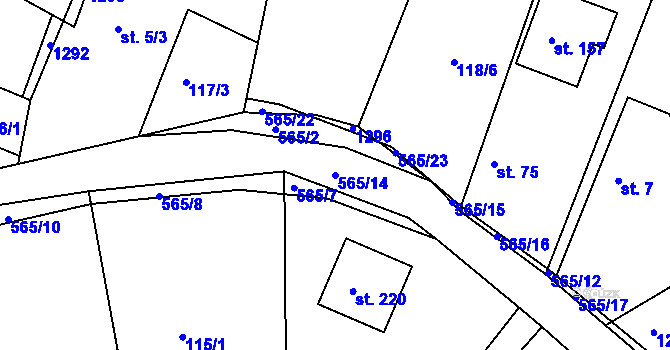 Parcela st. 565/14 v KÚ Rohovládova Bělá, Katastrální mapa