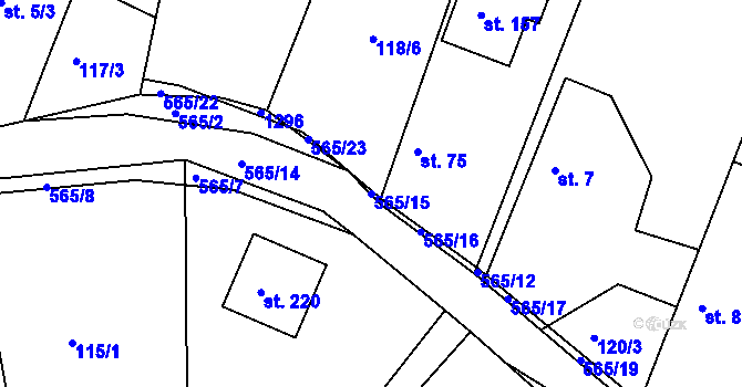 Parcela st. 565/15 v KÚ Rohovládova Bělá, Katastrální mapa
