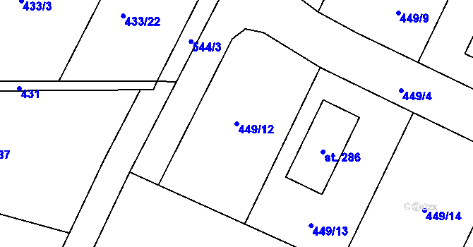 Parcela st. 449/12 v KÚ Rohovládova Bělá, Katastrální mapa