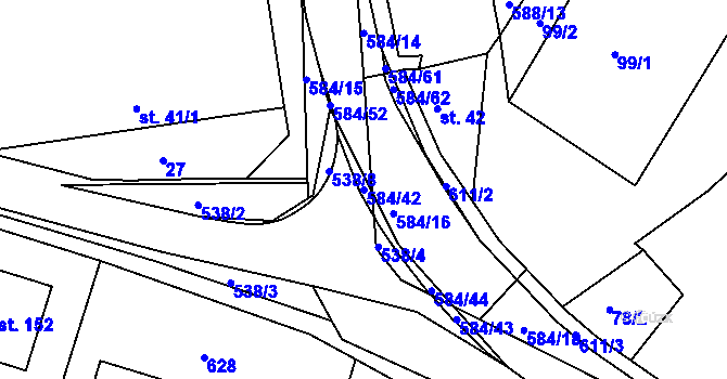 Parcela st. 584/42 v KÚ Rohovládova Bělá, Katastrální mapa