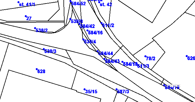 Parcela st. 584/44 v KÚ Rohovládova Bělá, Katastrální mapa