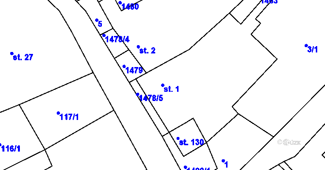 Parcela st. 1 v KÚ Rohozec u Tišnova, Katastrální mapa