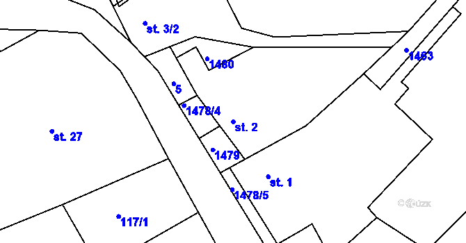 Parcela st. 2 v KÚ Rohozec u Tišnova, Katastrální mapa