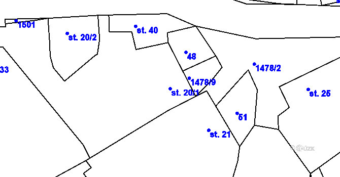 Parcela st. 20/1 v KÚ Rohozec u Tišnova, Katastrální mapa