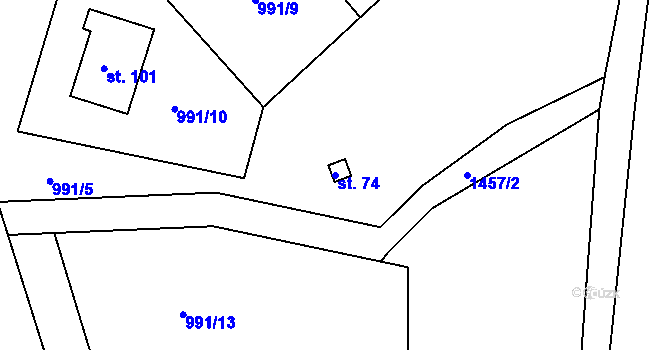 Parcela st. 74 v KÚ Rohozec u Tišnova, Katastrální mapa