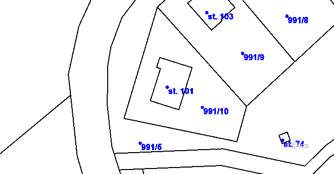 Parcela st. 101 v KÚ Rohozec u Tišnova, Katastrální mapa
