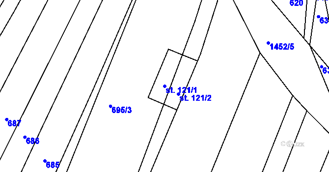 Parcela st. 121/1 v KÚ Rohozec u Tišnova, Katastrální mapa