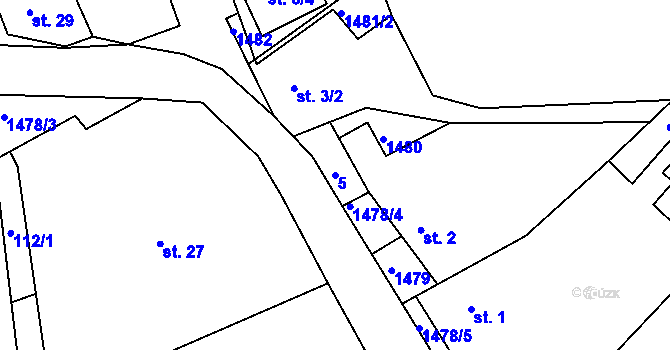 Parcela st. 5 v KÚ Rohozec u Tišnova, Katastrální mapa