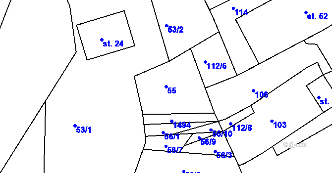Parcela st. 55 v KÚ Rohozec u Tišnova, Katastrální mapa